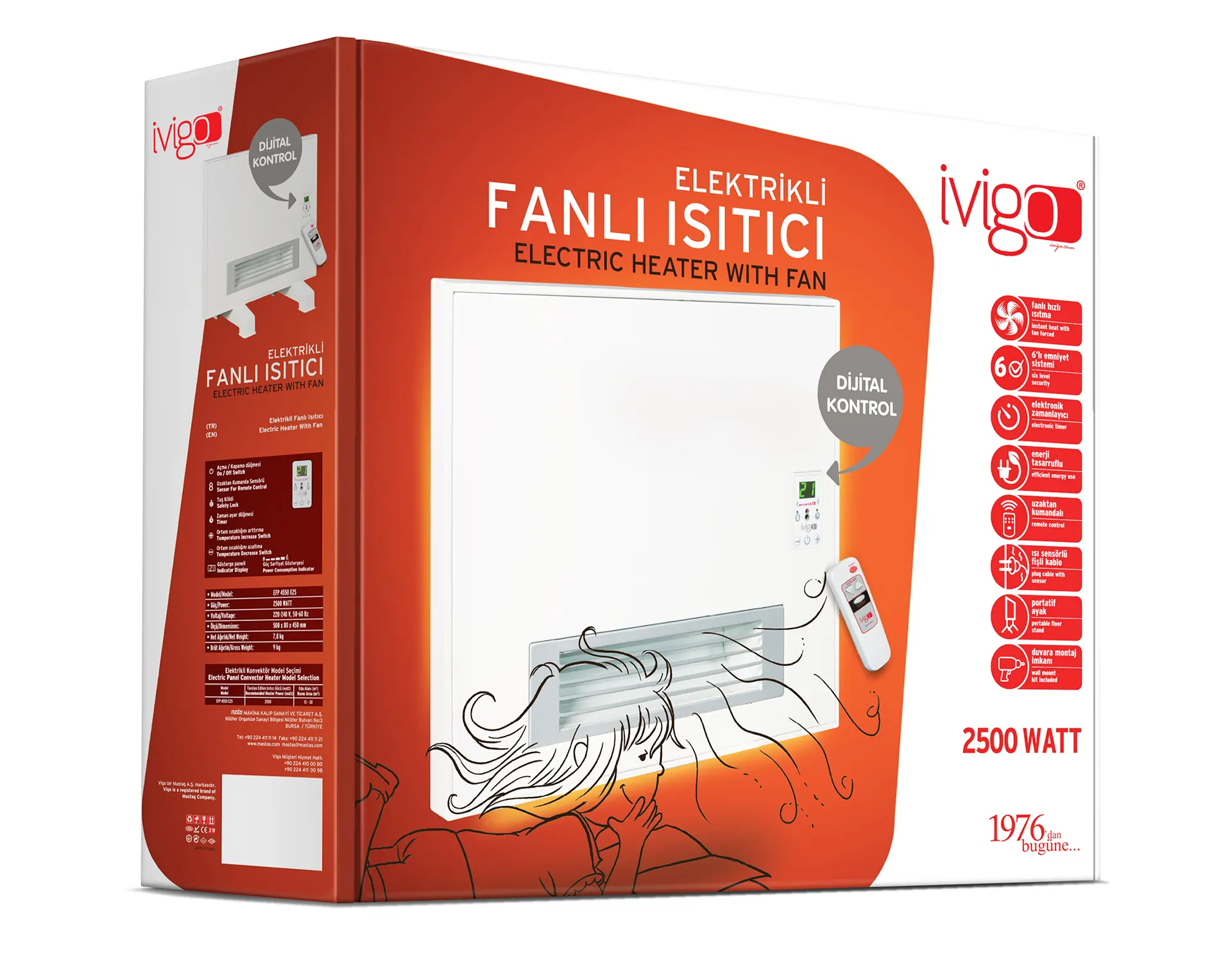 EFP 2500 Watt Dijital Fanlı Isıtıcı Beyaz Ayak + Askılı