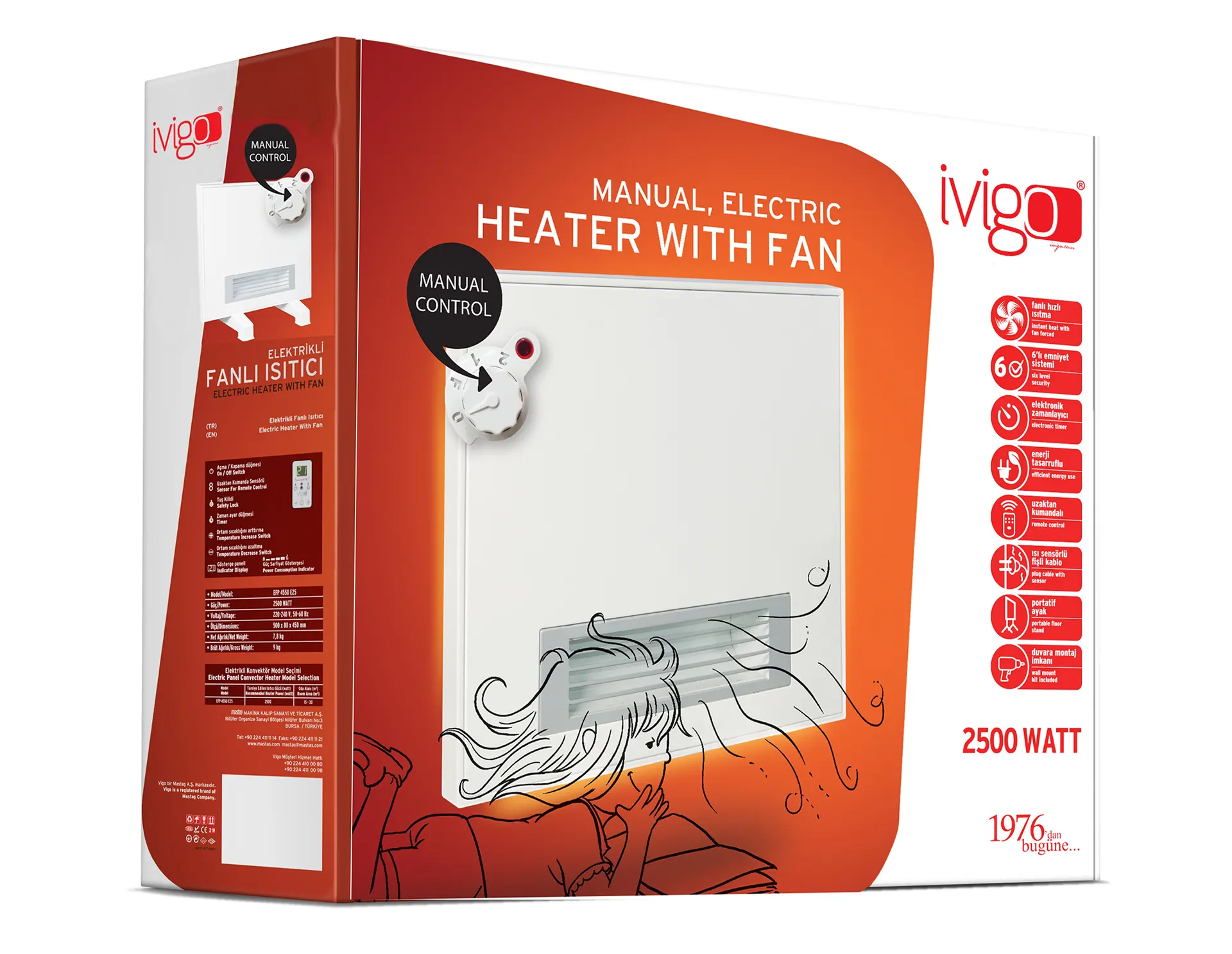 EFP 2500 Watt Manuel Fanlı Isıtıcı Beyaz Ayaklı