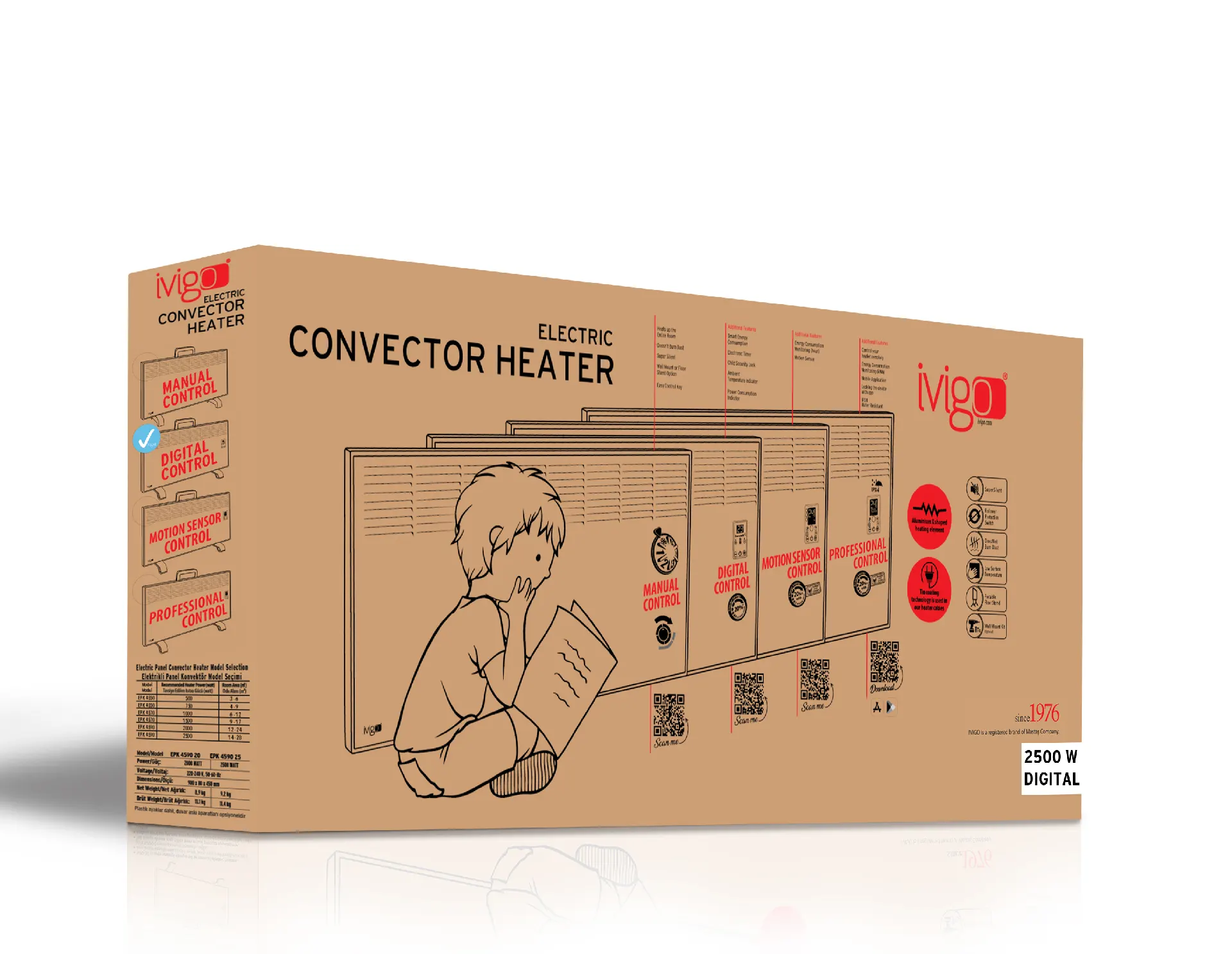 EPK 2500 Watt Dijital Konvektör Isıtıcı Siyah Ayak + Askılı