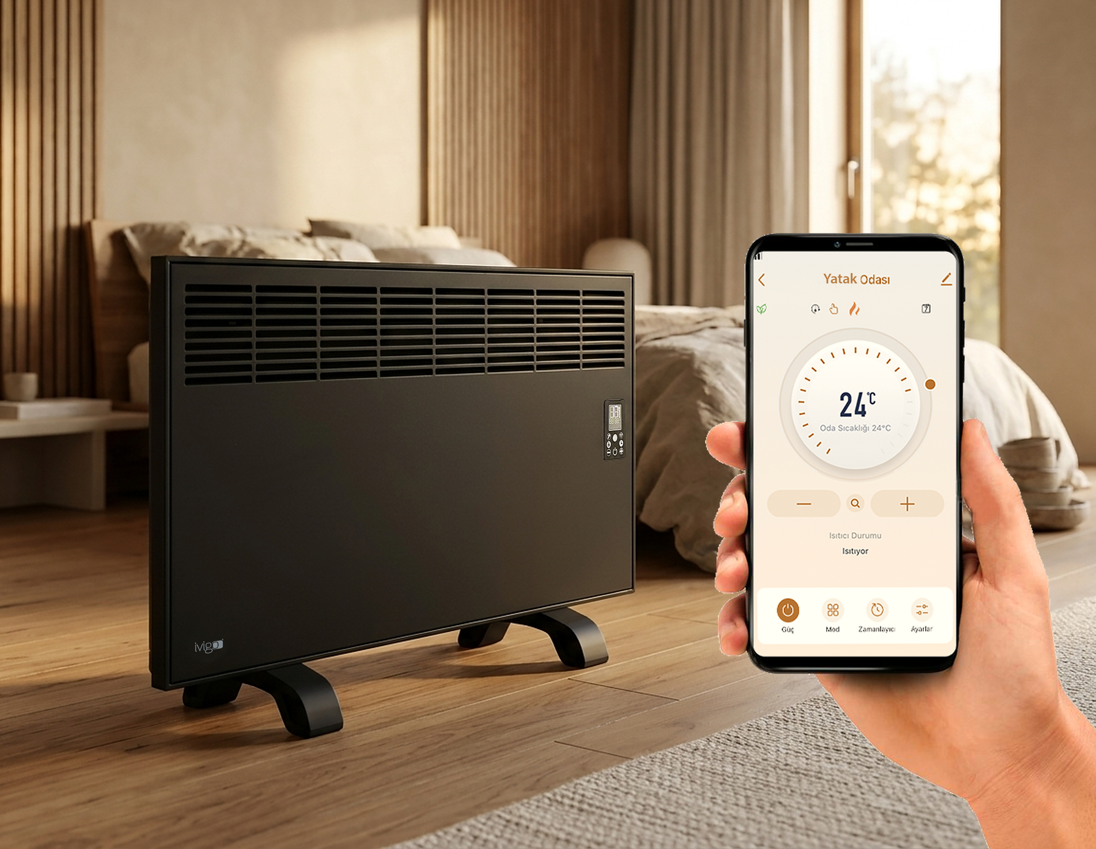 İVİGO EPK 4590 P25 2500 Watt Profesyonel Wi-Fi  Konvektör Isıtıcı Siyah Ayaklı
