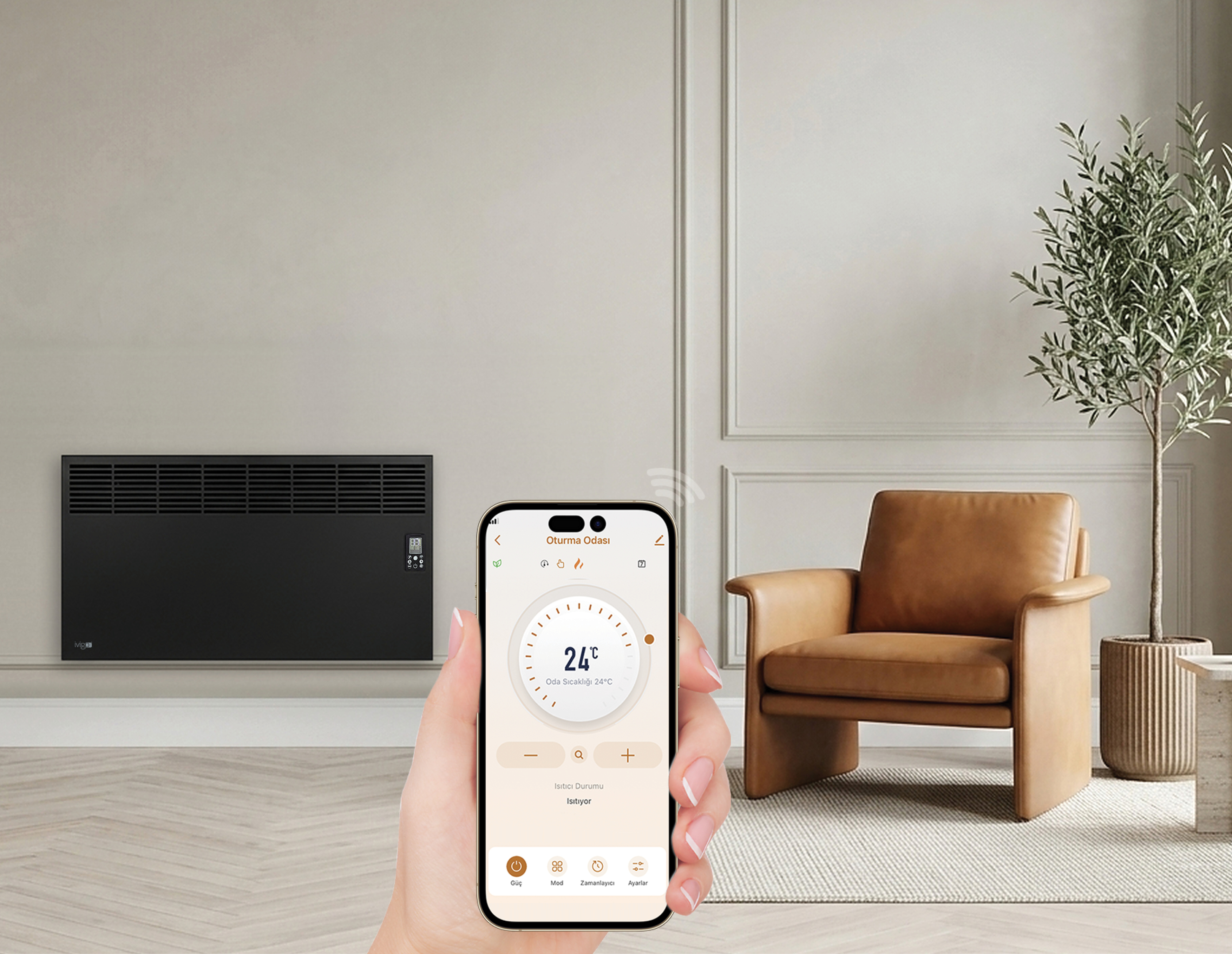 İVİGO EPK 4590 P20 2000 Watt Profesyonel Wi-Fi  Konvektör Isıtıcı Siyah Ayaklı+Askılı