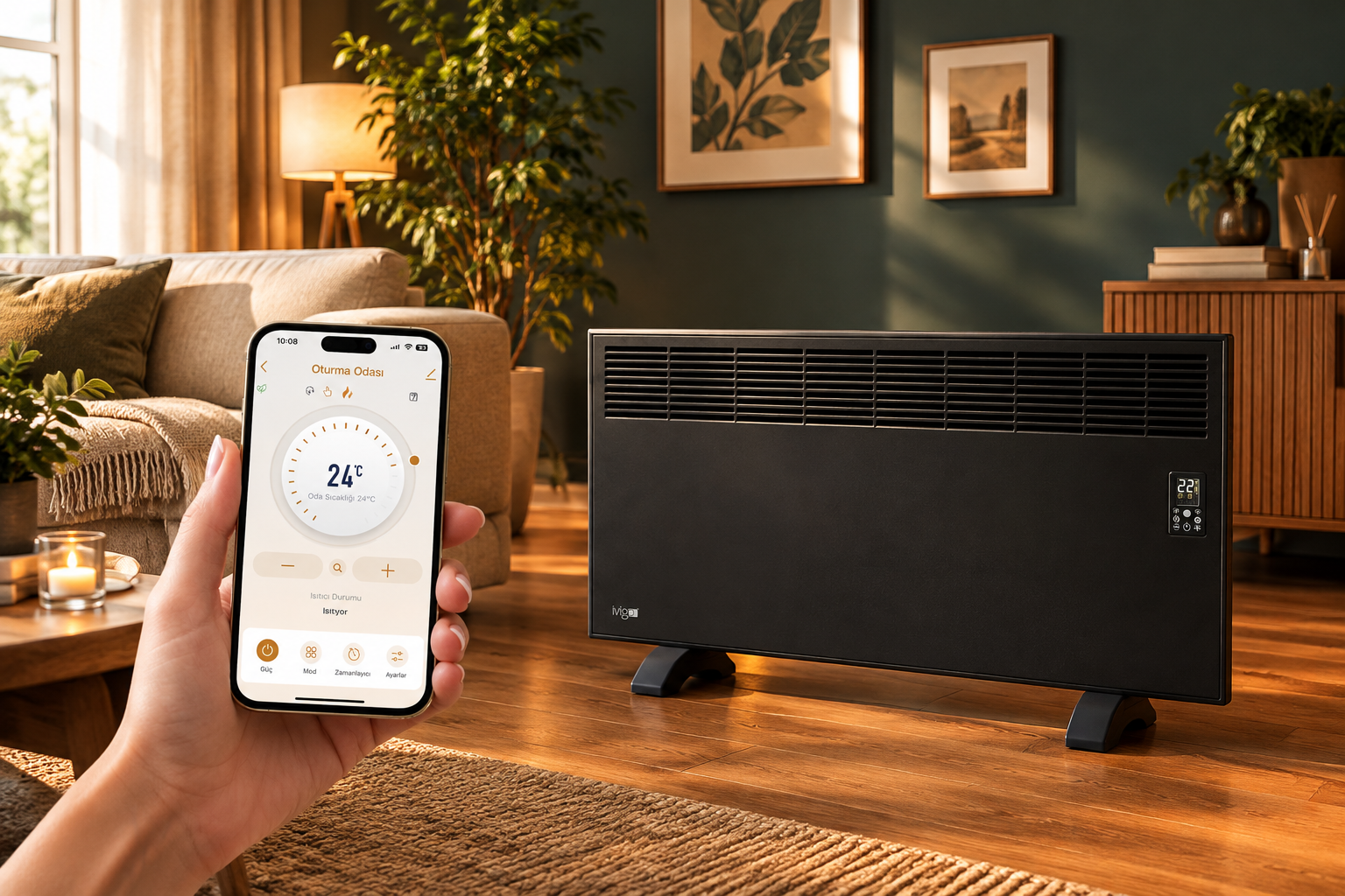 İVİGO EPK 4590 P20 2000 Watt Profesyonel Wi-Fi  Konvektör Isıtıcı Siyah Ayaklı