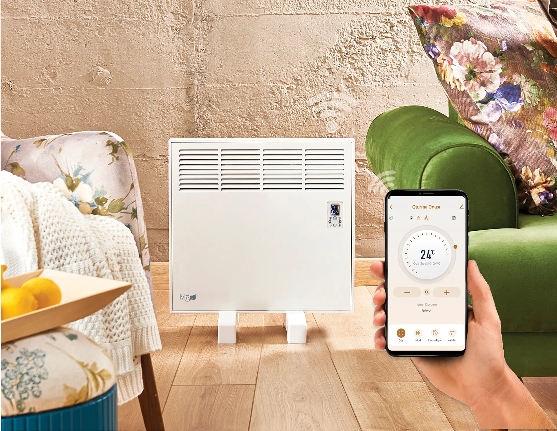 İVİGO EPK 500 Watt Profesyonel Wi-Fi Konvektör Isıtıcı Beyaz Ayaklı