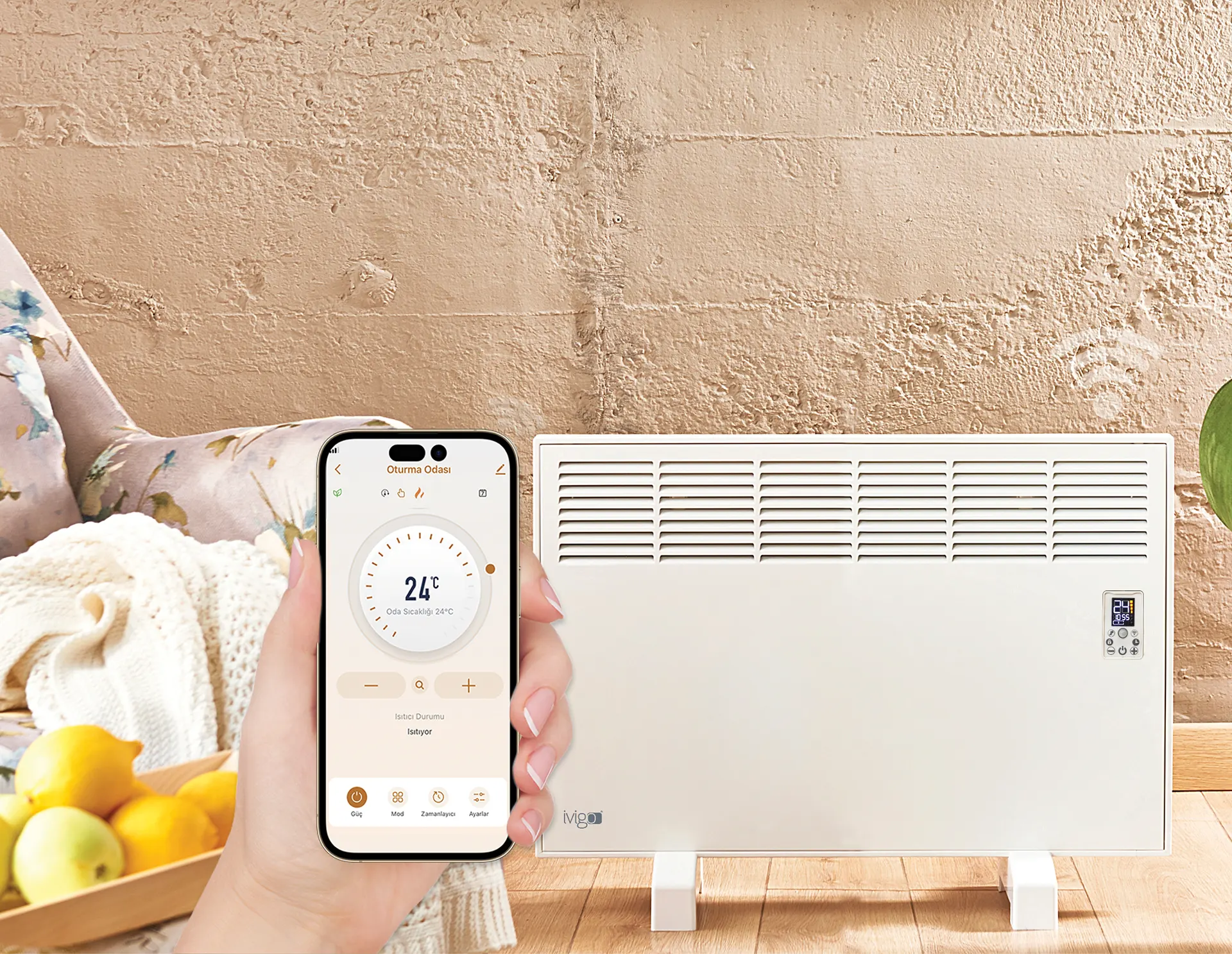 İVİGO EPK 1000 Watt Profesyonel Wi-Fi Konvektör Isıtıcı Beyaz Ayaklı