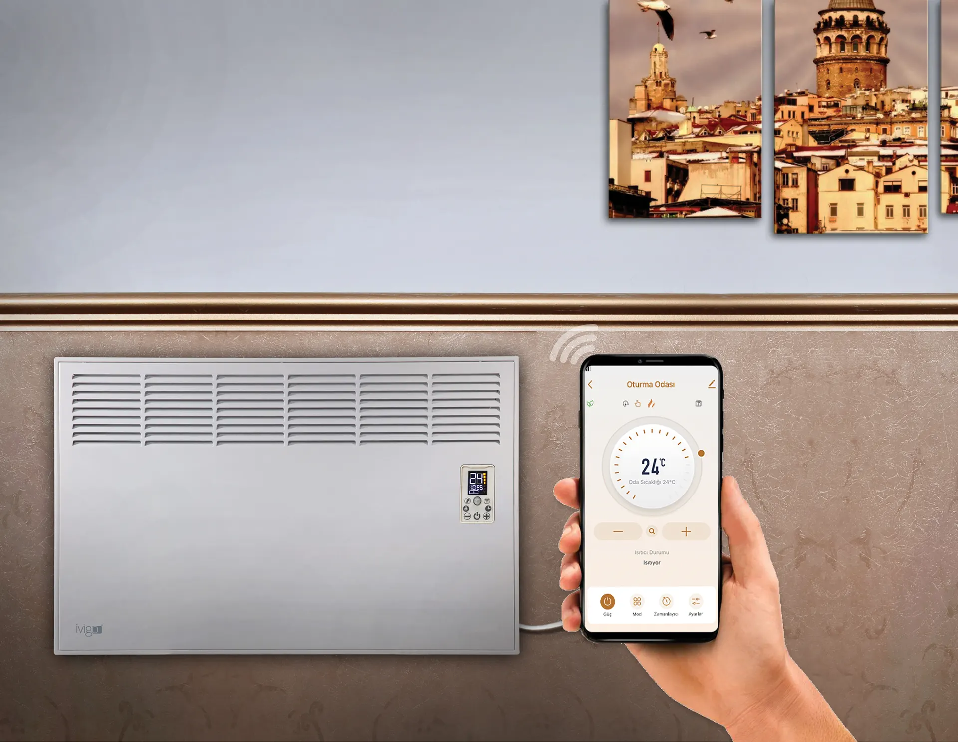 İVİGO EPK 1000 Watt Profesyonel Wi-Fi Konvektör Isıtıcı Beyaz Ayak + Askılı