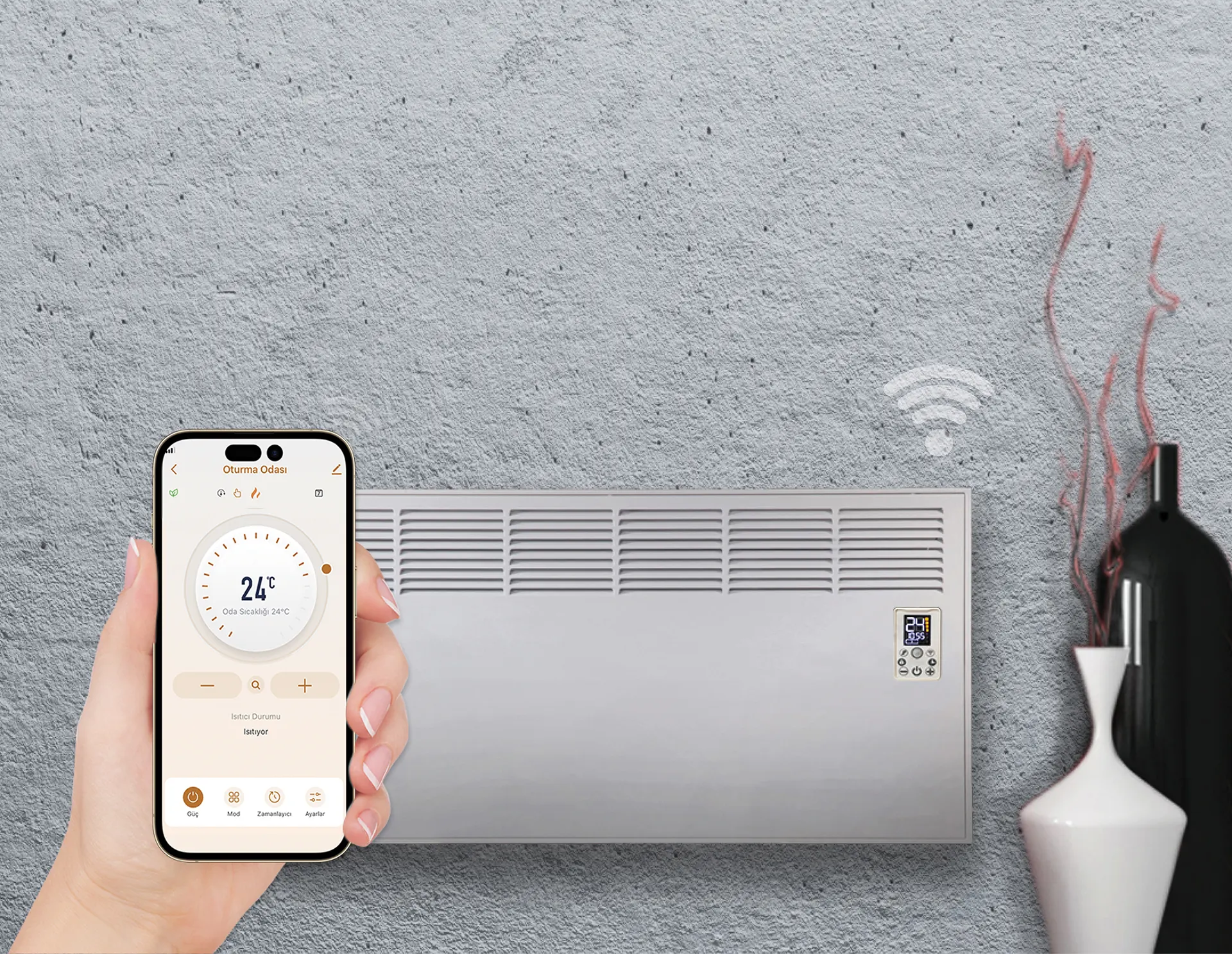 İVİGO EPK 2000 Watt Profesyonel Wi-Fi Konvektör Isıtıcı Beyaz Ayak + Askılı